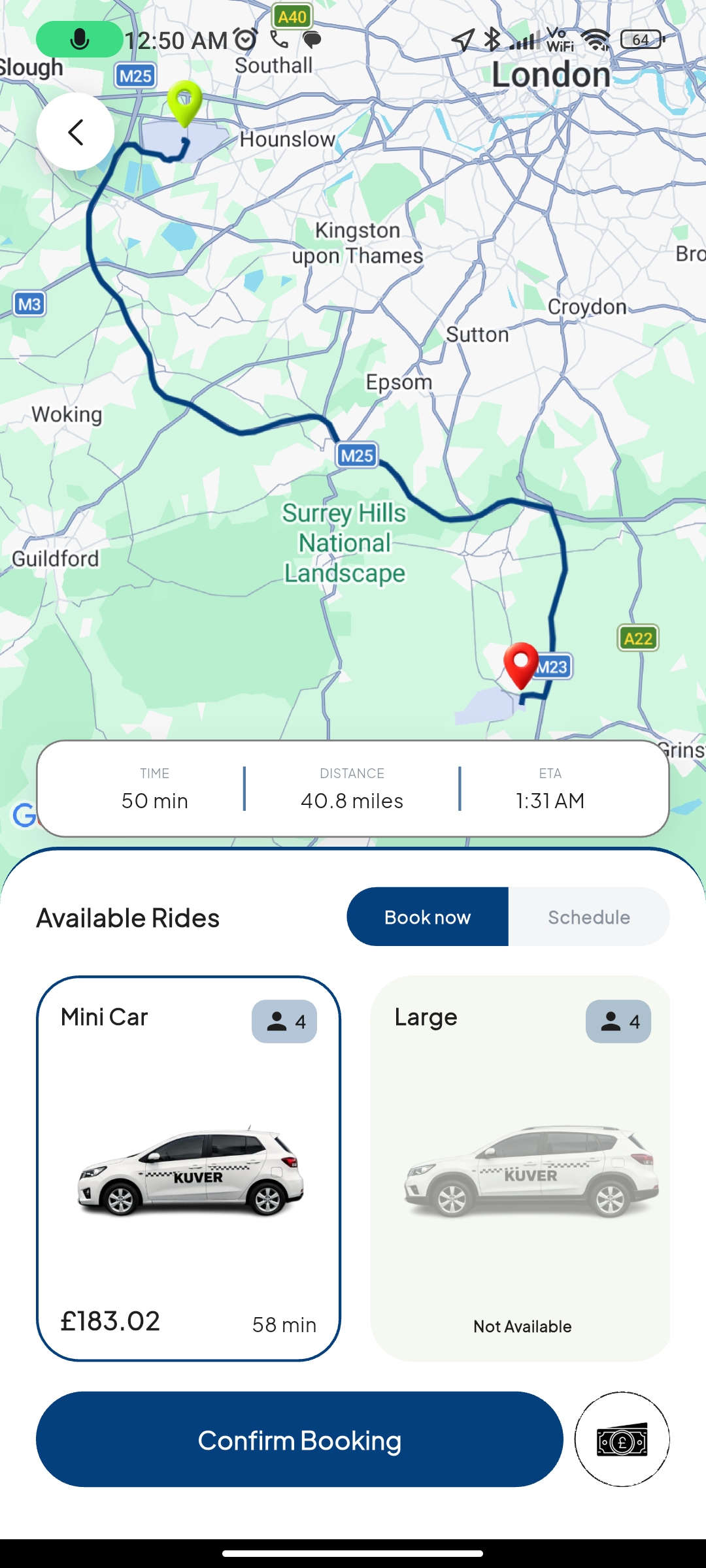 Customer booking a ride through the app