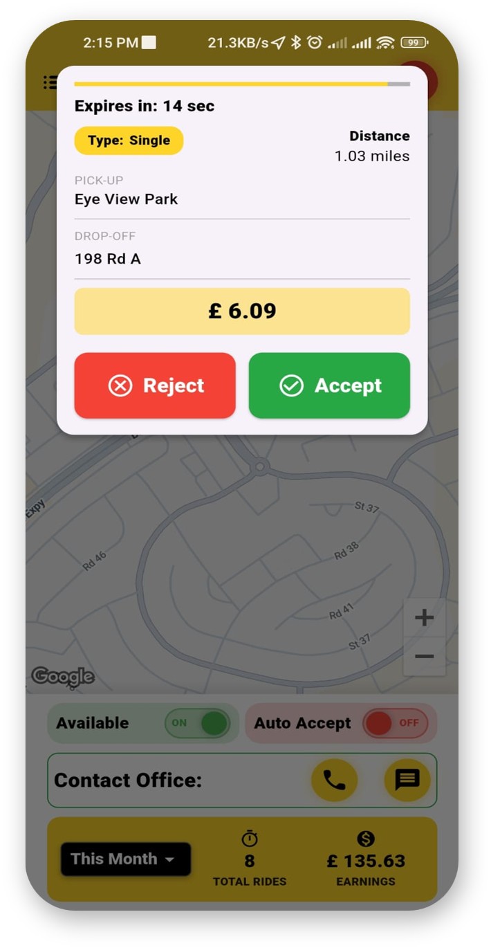 Driver receiving job notification