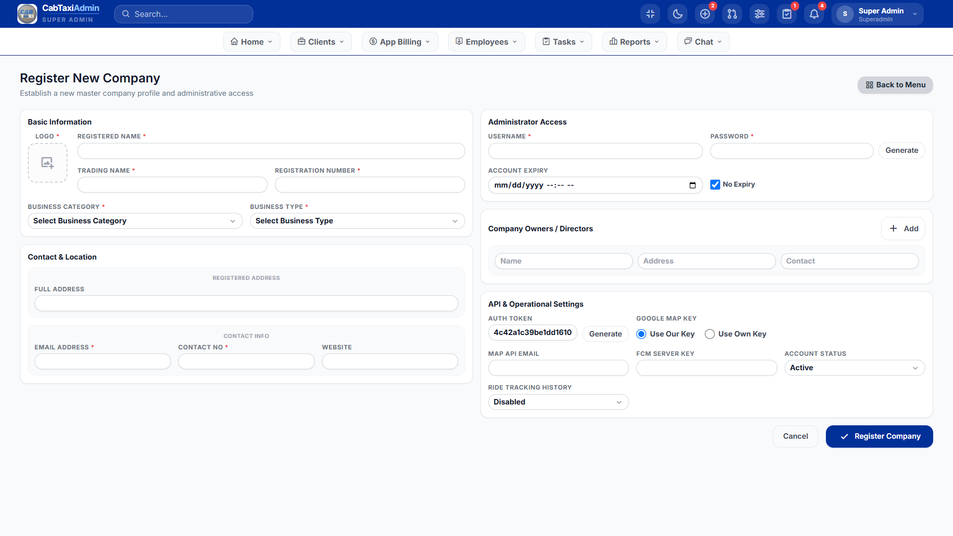 Operator dashboard showing fleet management